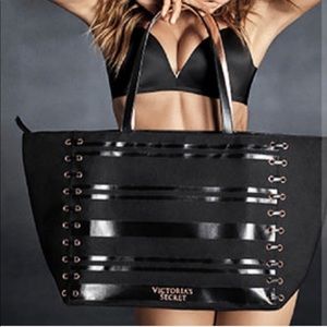 Victoria Secret black tote with rose gold accents